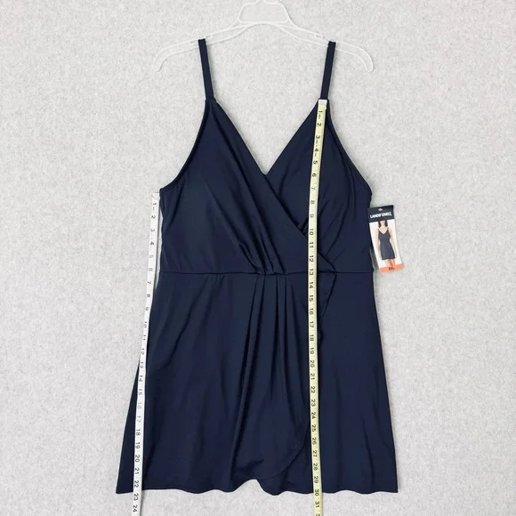 Lands End V Neck Tulip Wrap One Piece Swimsuit Swim Dress Size XXL Blue New - Picture 13 of 14